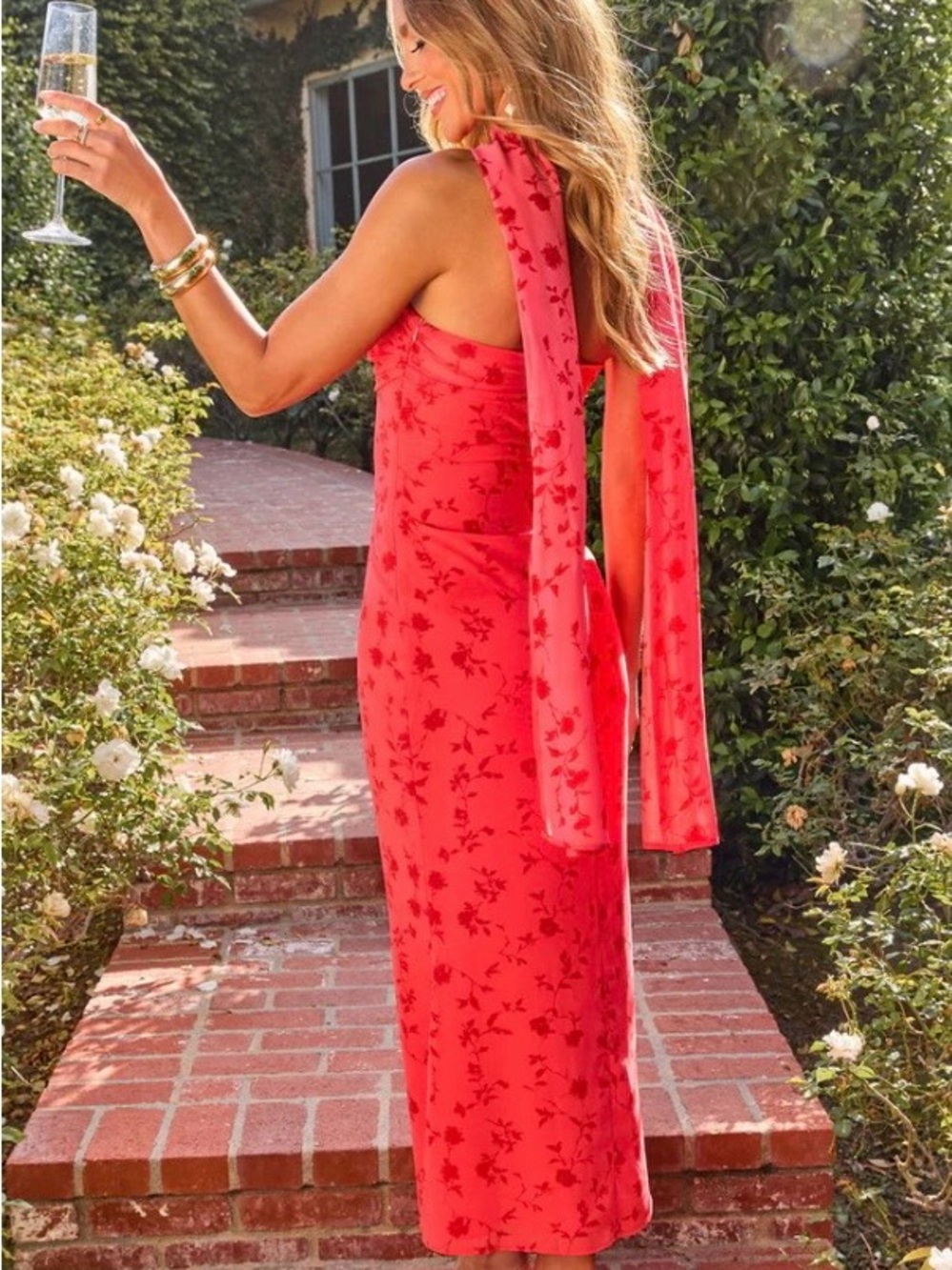 VICI Red Strapless Floral Maxi Dress with Neck Scarf - Picture 2 of 2